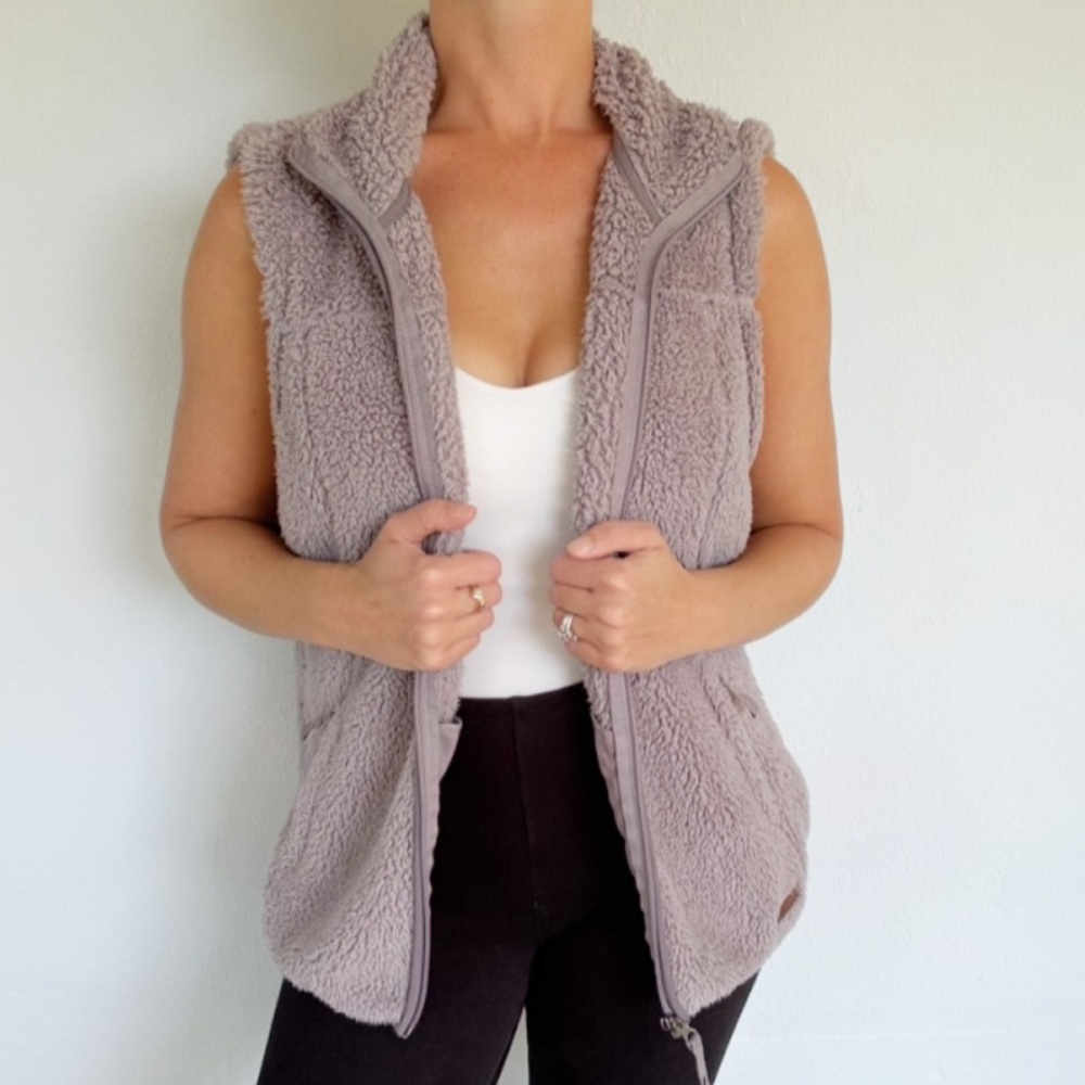 Free Country purple gray teddy fleece faux fur full zip vest size large